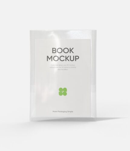 Transparent bag with book mockup