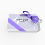 Gift Box with bow and silk ribbons mockup