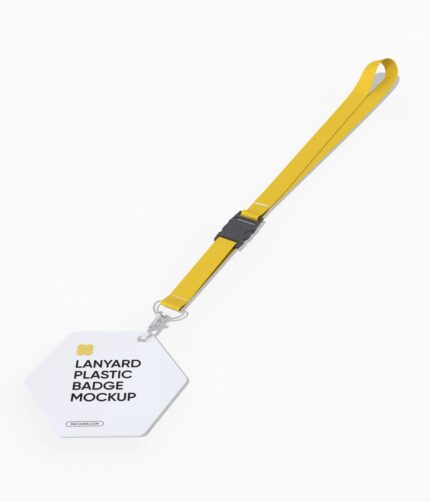 Lanyard with hexagonal plastic card mockup