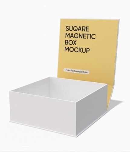 Open square magnetic gift box mockup