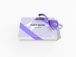 Gift Box with bow and silk ribbons mockup