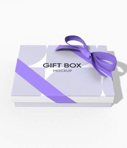 Gift Box with bow and silk ribbons mockup